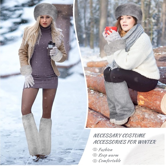 3 Pieces Faux Fur Headband Head wrap/Furry Wrist Cuff/ Leg Warmers Boot Cuff - Picture 2 of 5